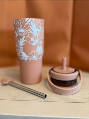 Brumate Blush Sandstone Bloom Floral Insulated Tumbler with Straw & Lid